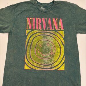 Nirvana NWOT Unisex Green Tie Dyed Smiley Face Short Sleeve Tee Shirt Large